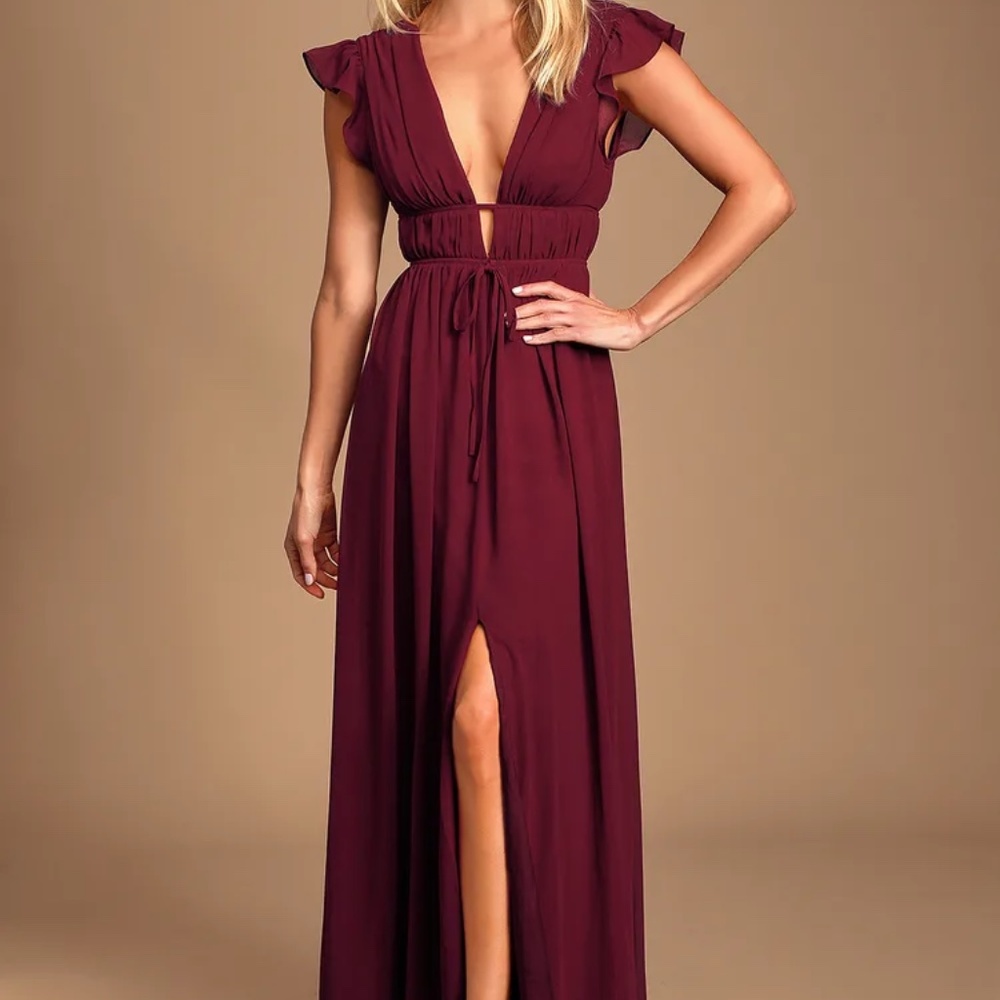 Burgundy Ruffled Maxi Dress - LULUS